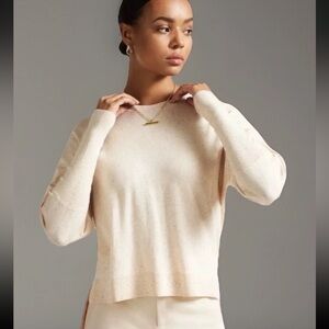 TED BAKER Sweater Womens Size 2 Pink/Taupe Krystna Hi-Lo Texture Balloon Sleeve